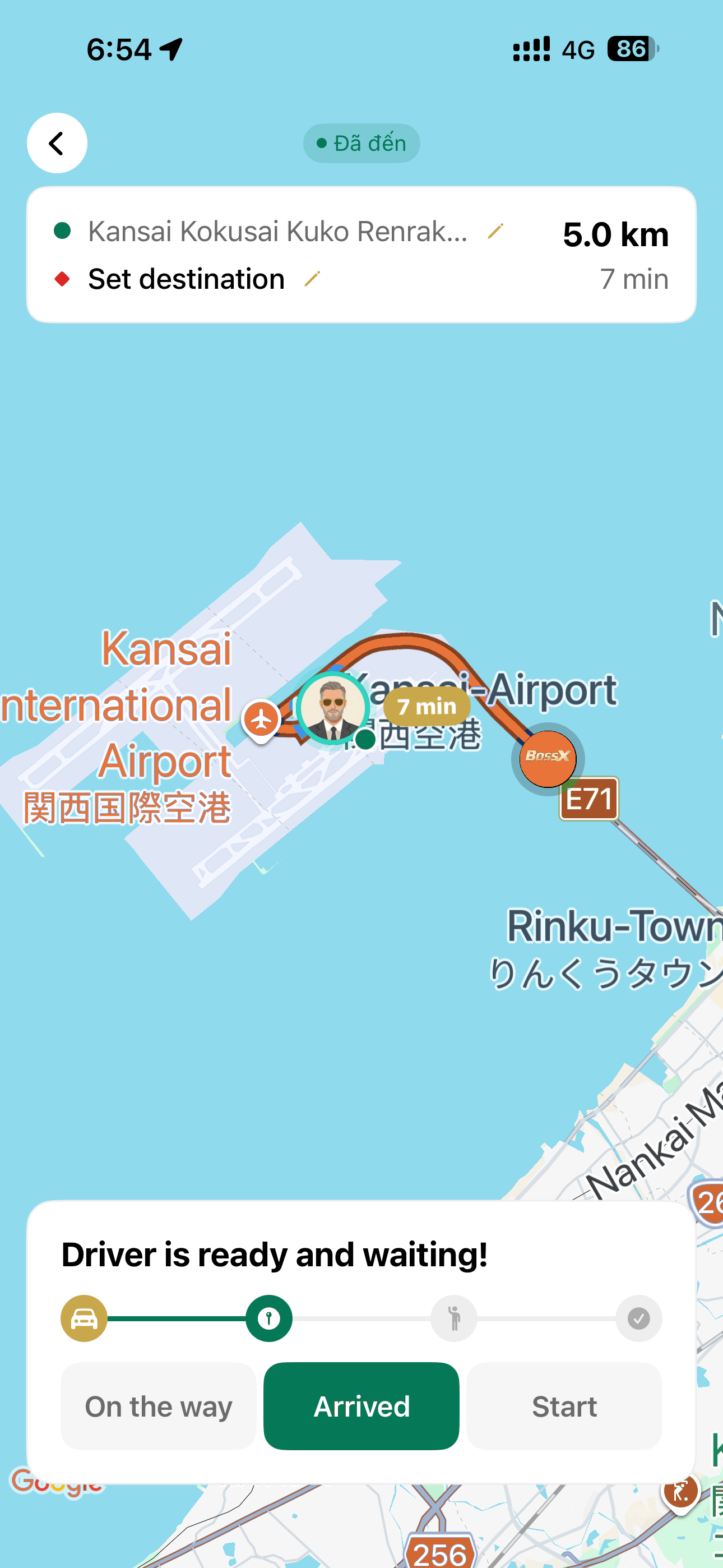 BossX app showing a driver on the map
